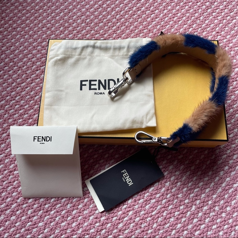 NWT Fendi blue brown fur mini strap strap you